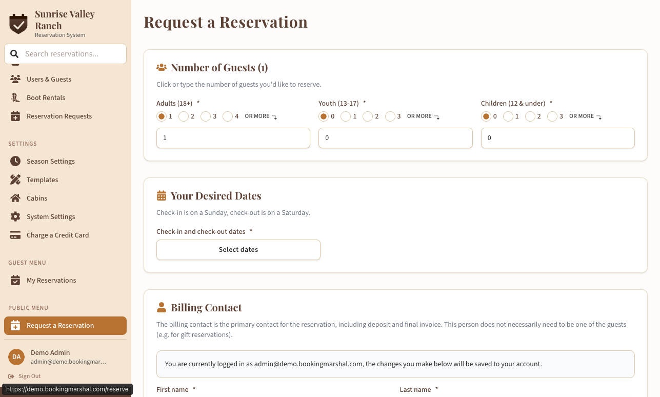 Public booking form