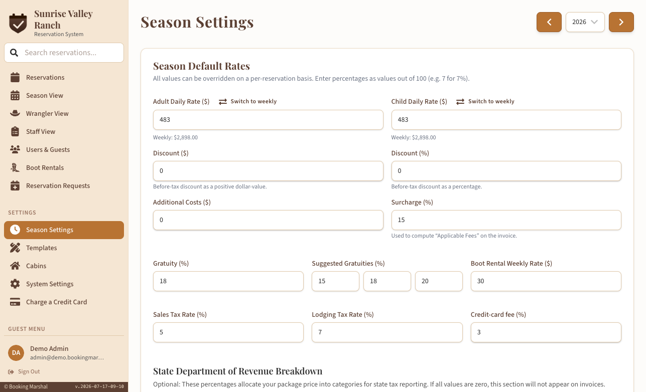 Season settings